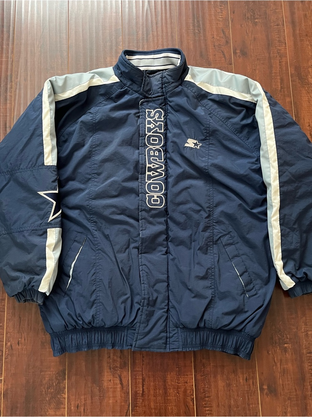 ✨Vintage Dallas Cowboys Starter Jacket Mens XL Bomber NFL Blue Silver 90s Puffer